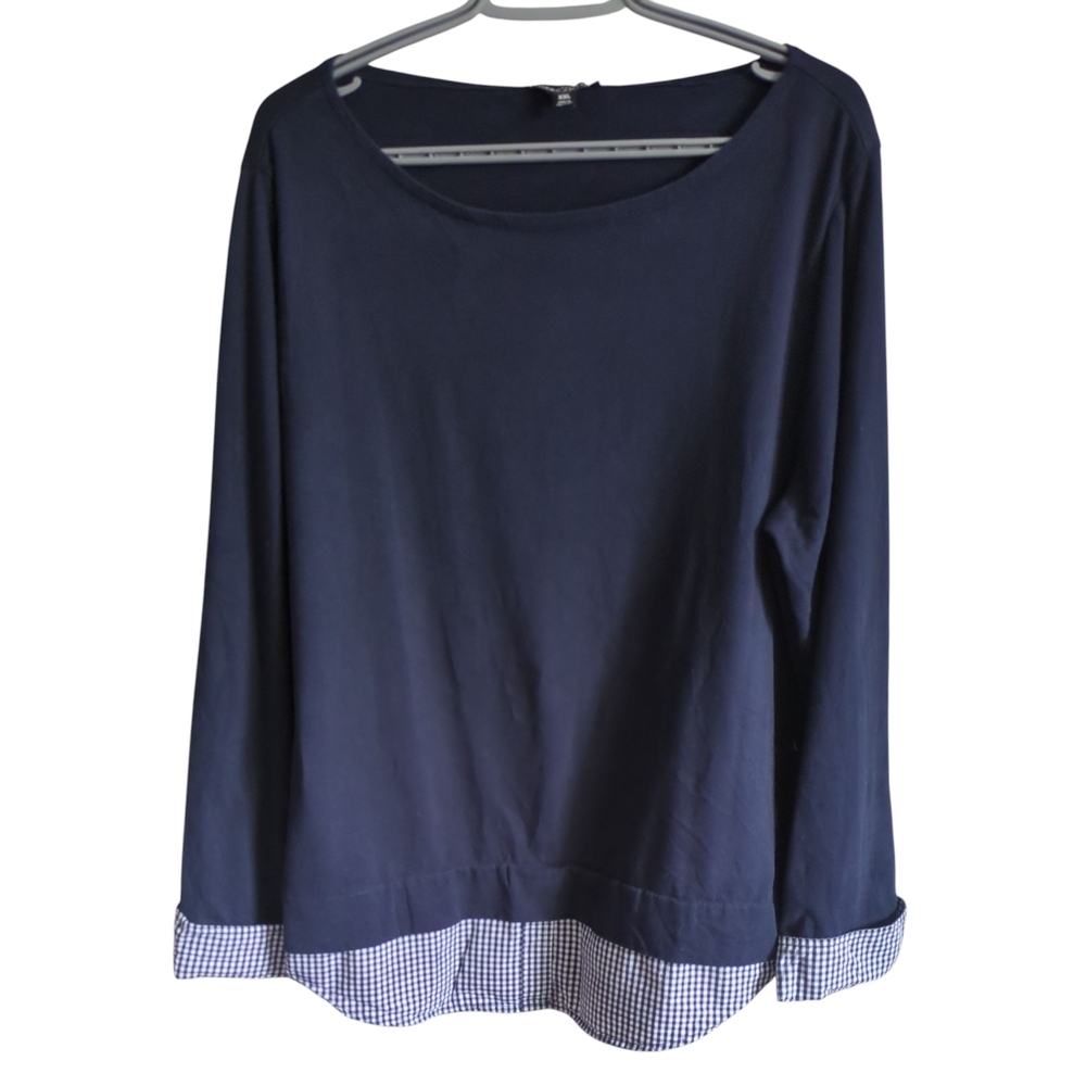 J. Crew Navy Blue Long Sleeve Layered-Hem Blouse